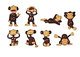 Monkey Madness Figures - Large Plastic Monkey Figures- Set of 8 (2 Inch Size Monkey Figures) Original Brown Monkeys