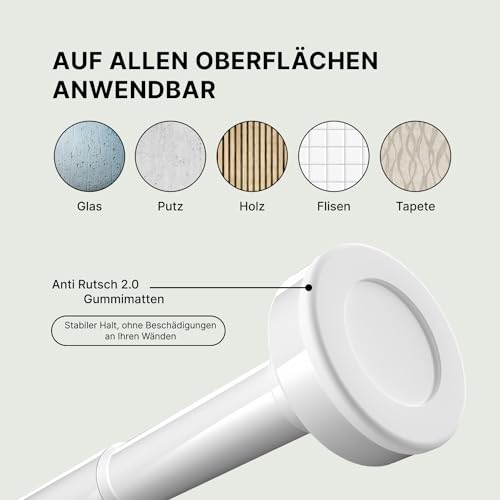 MEISENBERG Curtain Pole, No Drilling, 70-120 cm, Telescopic, Shower Pole, White, Tension Pole, Pack of 1