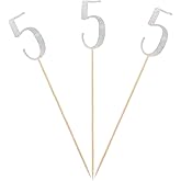 Silver Glitter 5th Birthday Centerpiece Sticks, 12-Pack Number 5 Table Topper Anniversary Party Decorations