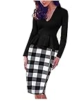 Viwenni® Women Long Sleeve V Neck Peplum Zip Tunic Business Pencil Dress