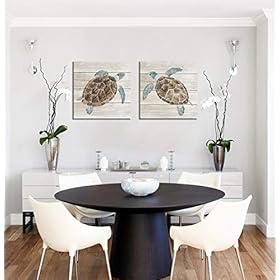 Yang Hong Yu 1 Pair of Turtles Prints on Wood Color Background Canvas Oil Painting for Bathroom, Classic Wall Art… 41pB56Pb7HL