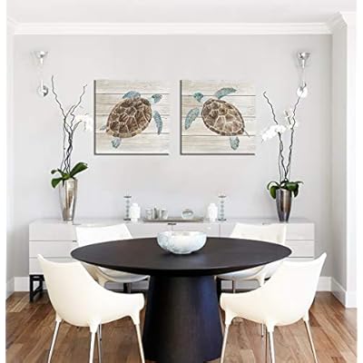 Yang Hong Yu 1 Pair of Turtles Prints on Wood Color Background Canvas Oil Painting for Bathroom, Classic Wall Art… 41pB56Pb7HL