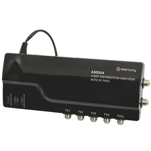Kenable 4 Way 4G Ready VHF UHF TV Distribution Powered Amplifier & DC By-Pass