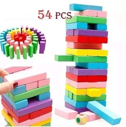 HighRoof 54 Pcs Challenging Color Wooden Blocks Stacking Game with 4 Dice for Adults and Kids