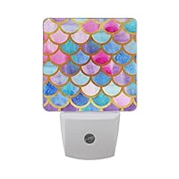 JOYPRINT Led Night Light Mermaid Fish Scales, Auto Senor Dusk to Dawn Night Light Plug in for Kids Baby Girls Boys Adults Room