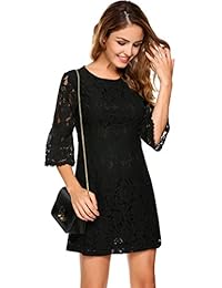 Zeagoo - Vestido de cóctel para mujer, manga acampanada 3 4, encaje floral, elegante línea A, mini vestido de fiesta