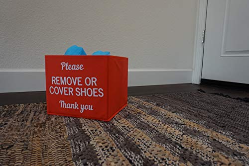 RE Goods Shoe Cover Box | Disposable Shoe Bootie Holder For Realtor Listings and Open Houses | Please Cover or Remove Shoes Bin | Shoe Bootie Box (Red)
