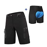 Cycorld Mens Mountain Bike Biking Shorts, Water Repellent MTB Shorts, Loose Fit Cycling Baggy Pants with Zip Pockets (L(Waist:30.5