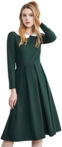 Simple Retro Women's Elegant Peter Pan Collar Long Sleeves Casual Skater Swing Dress
