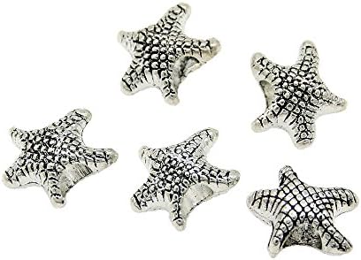 Mada 50pcs/lot Big Hole Macroporous Starfish Spacer Beads for Jewelry Making Supplies in Bulk Silver
