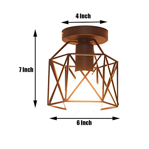 WOERFU Semi-Flush Mount Ceiling Lights Metal Retro Industrial Flush Mount Light Fixture Mini Edison Kitchen Bar Light (Iron Shade) - Thumbnail 2