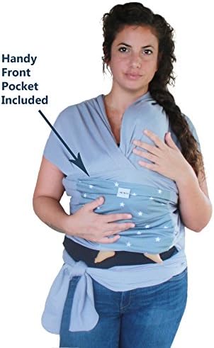 Baby Wrap, Grey With a Stars Print Front Pocket, 0-18 Months, Small to Plus Size Baby Sling, Perfect Baby Shower Gift by ChicBebe