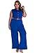roswear Women's Plus Size Plunge Neck Button Up Dressy Jumpsuits Royal Blue XL