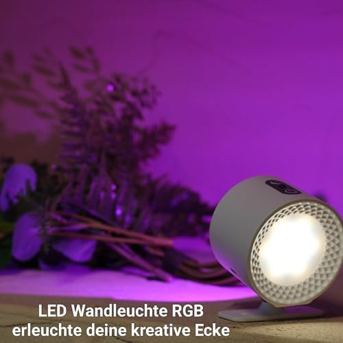 2er LED Wandleuchte Innen Akku – Kabellos RGB Wandlampe Weiß – Touch Dimmbar mit Fernbedienung – Aufladbar Spots zum Kleben Ohne Bohren Ohne Strom für Bett Treppenhaus Bild AURI WL01