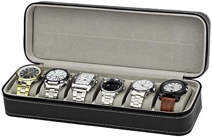 Asdflina Watch Box Case Organizer Black Portable 6 Grids Travel Watch Box PU Leather Zipper Storage Case Watch Organizer Jewelry Display Storage Tray For Men Women (Color : Black, Size : One size)