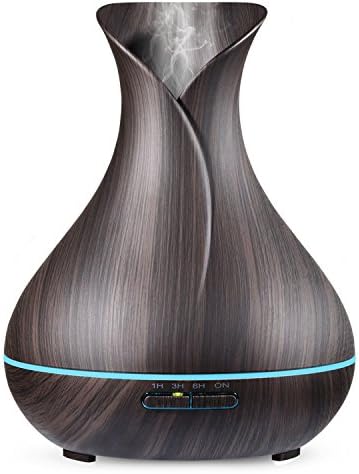 Aroma Diffuser, 400ml Wood Grain Design Aromatherapy Essential Oil Diffuser, Ultrasonic Cool Mist Humidifier with 4 Timer Settings ,7-Color LED Lights Changing for Office, Room, Spa etc. (gray)