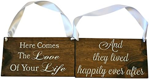 Double Sided/Reversible Ring Bearer Sign | Wedding Signs | Here Comes The Love of Your Life | Happily Ever After | Rustic Wedding Signs | Wood Custom Signs