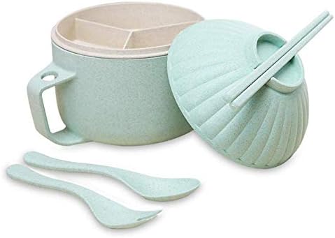 Quiet.T Wheat Straw Instant Noodle Bowl Set,Large Capacity Japanese Ramen Noodle Soup Bowl Kit Shell Shape Household Tableware with Lid Chopsticks Spoon for Dormitory,Family,Office