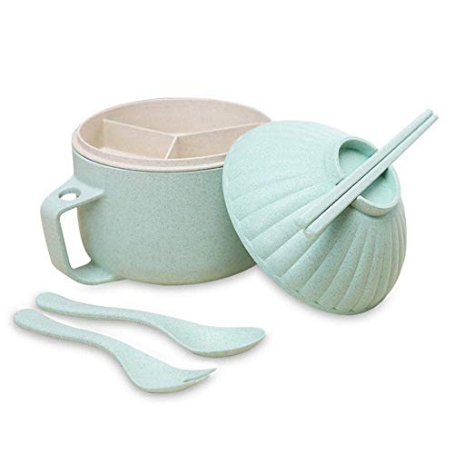 Quiet.T Wheat Straw Instant Noodle Bowl Set,Large Capacity Japanese Ramen Noodle Soup Bowl Kit Shell Shape Household Tableware with Lid Chopsticks Spoon for Dormitory,Family,Office
