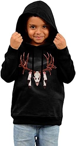 Deer Skull With Feather Unisex Little Boys' Girls' Long-sleeve Cotton Pullover Maverick Kids Hoodies Sweatshirts