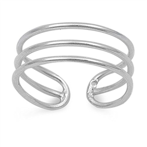 Sterling Silver Three Plain Band Midi Adjustable Toe Ring