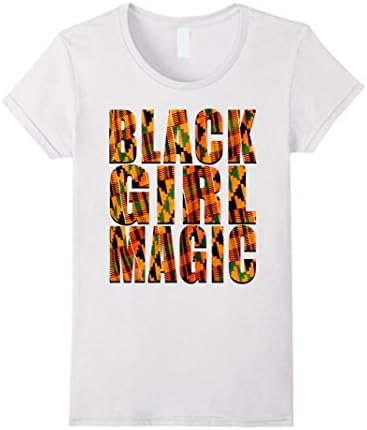 Women's Black Girl Magic Kente Text Melanin T-Shirt XL White