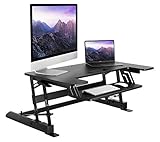Mount-It! Adjustable Height Standing Desk Converter | 36” Wide Desktop | Sit-Stand Converting Desk with Gas Spring for Home, Office, Student | Stand-Up Computer Workstation for Dual Monitors | Black