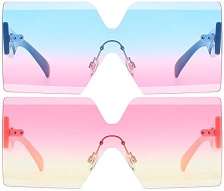 Oversized Square Sunglasses for Women Rimless Frame Candy Color Transparent Glasses