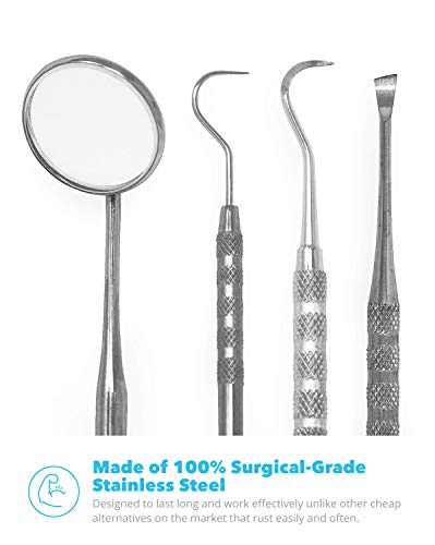 Equinox International Dental Hygiene Kit - Includes Tarter Scraper/Scaling Instrument, Dental Pick, Dental Sickle, and Mouth Mirror - Professional Surgical Grade Dentist Approved Tools