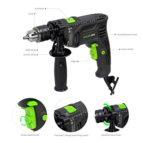 GALAX PRO Bohrmaschine, Schlagbohrmaschine 600W 3000 RPM, Hammer und Bohrer 2 in 1, Tiefenanschlag und Schnellspann… – Bild 3