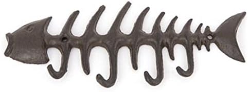 Nauti Cast Iron Fish Bones Key Hook with Matching Hardware Antique Bronze Color Rust