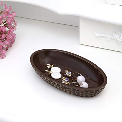 Emibele Jewelry Tray, Honeycomb Resin Jewelry Organizer for Ring, Earring, Necklace, Bracelet, Watches, Hairpin, Trinkets, Vanity, Desktop Decorative Bowl - Brown