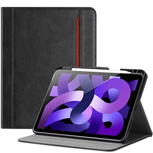 ProCase for iPad Air 11-inch M3 2025 & M2 2024 / iPad Air 5 2022 / Air 4 2020 Case 10.9, Leather Stand Folio Protective Cover Case with Pencil Holder for iPad Air 10.9/11 Inch -Black