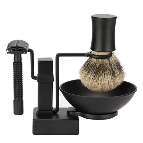 7 Piece Matte Black Shaving & Grooming Sets - Shaving Stand,Butterfly Open Razor,Shaving Brush,Shaving Bowls,Shaving Soap,Unbreakable Mirror and 10 Replacement Blades,Comes with Gift Box - Thumbnail 6