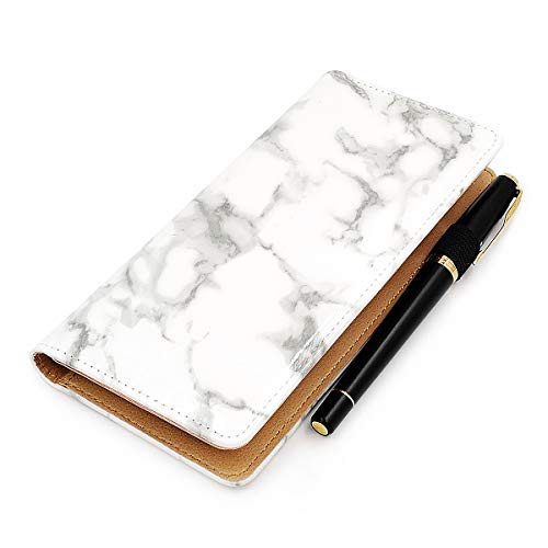 Menesia White Marble Leather Checkbook Cover for Men & Women RFID Check Book Holder Wallet
