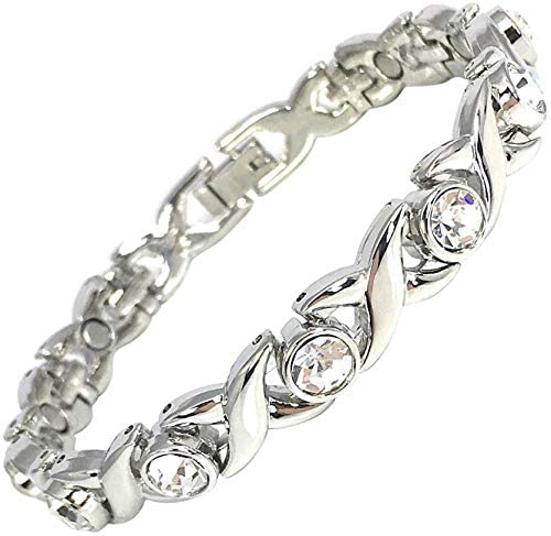 Helena Rose Magnetic Bracelet for Women - Sparkling Clear Rhinestone Crystals - Fits Wrists up to 7.5" Fully Adjustable - with Jewellery Gift Box