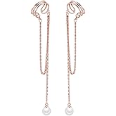 SLUYNZ 925 Sterling Silver No Piercing Cuff Earrings Chain for Women Wrap Earrings Pearl Tassel Clip On Ear