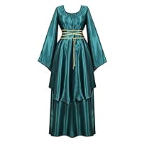 Famajia Womens Halloween Role Cosplay Dress Deluxe Medieval Renaissance Irish Over Victorian Retro Gown Costumes Green 2X-Large