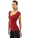 PattyBoutik Women Cross Front V Neck Ruched Mesh Blouse (Red Large)