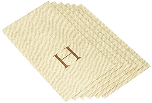 Entertaining with Caspari Jute Herringbone Paper Linen Guest Towels, Monogram Initial H, Pack of 24