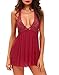 JuicyRose Women's Sexy Lingerie Lace Sleepwear Halter Babydoll V-String Miniskirt (US XL=Tag XXL, Merlot)