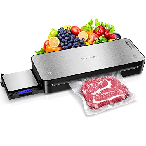 Bonsenkitchen Food Vacuum Sealer Machine with Kitchen Scale, Automatic Vacuum Sealer Built in Air Sealing System, Multipurpose Food Sealer for Long-Lasting Food Preservation, Easy to Use, Silver
