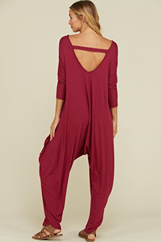 Annabelle Women's Plus Size Knit Back Cross Jumpsuit Featuring 3/4 Sleeve Harem Bottom Side Pockets and Relaxed Berry XX-Large J8002P - Thumbnail 2