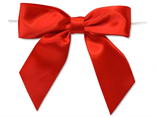 Red 5 Inch Pre-tied Satin Bows W/6 Inch Twist Ties~ 1-1/2 Inch Wide Ribbon Set of 10