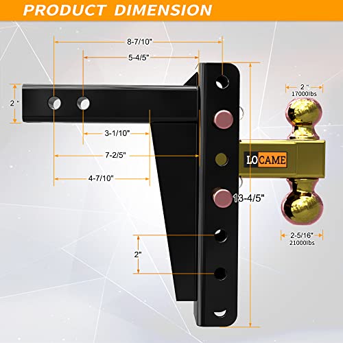 LOCAME Adjustable Trailer Hitch, Fits 2Inch Receiver, 8Inch Drop/Rise Drop Hitch,18,000 LBS