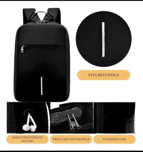Mochila Executiva Antifurto Masculina Feminina Impermeável com Cadeado e Entrada USB – Para Notebook até 15,6” Trabalho Viagem Escola