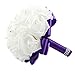 OurWarm® Purple Crystal Roses Pearl Bridal Bridesmaid Wedding Bouquet Artificial Silk Flowers