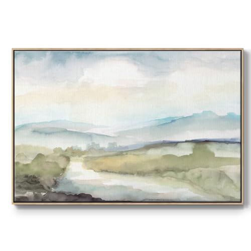 Renditions Gallery Green Landscape Floater Frame Wall Art Sleepy Stream in A Mi…
