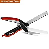 Szresm 2-in-1 Clever Cutter Food Chopper - Stainless Steel Kitchen Food Scissors Slicer Smart Cutter with Built-in Cutting Board for Vegetables Fruits Chopper