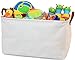 OrganizerLogic Canvas Storage Basket - Large Storage Bin with Handles - Decorative Storage Containers in Beige with Blue Lettering- 22